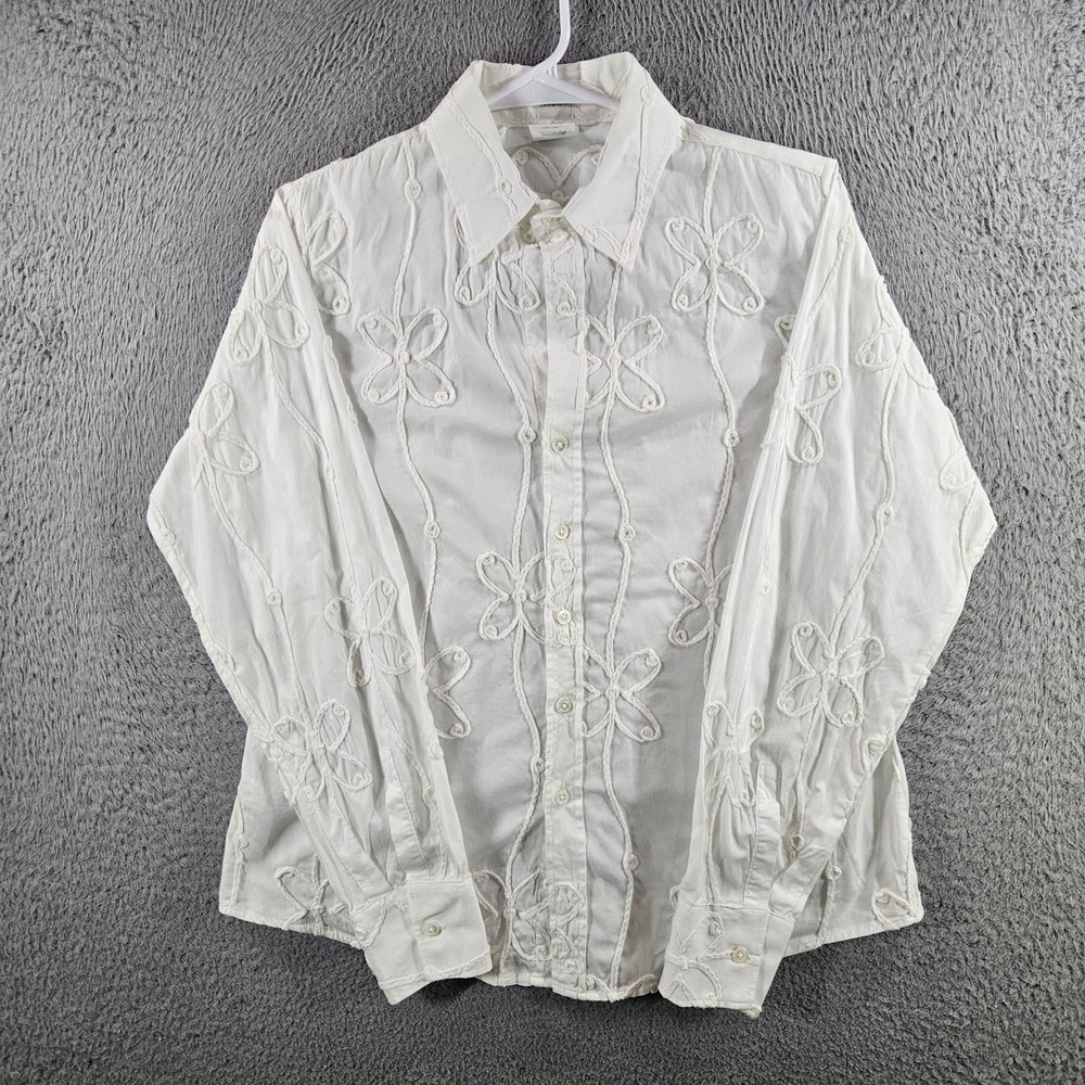 Craig Taylor White Floral Embroidered Button Down Shirt Kate Fit Size M USA Made
